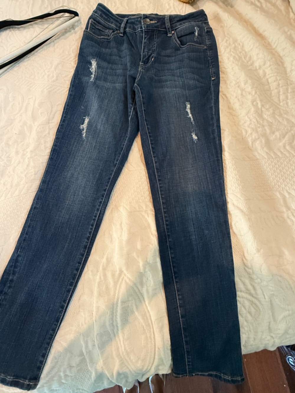 Jag Dark Blue Women's Distressed Straight-Leg Jeans ( Girlfriend )